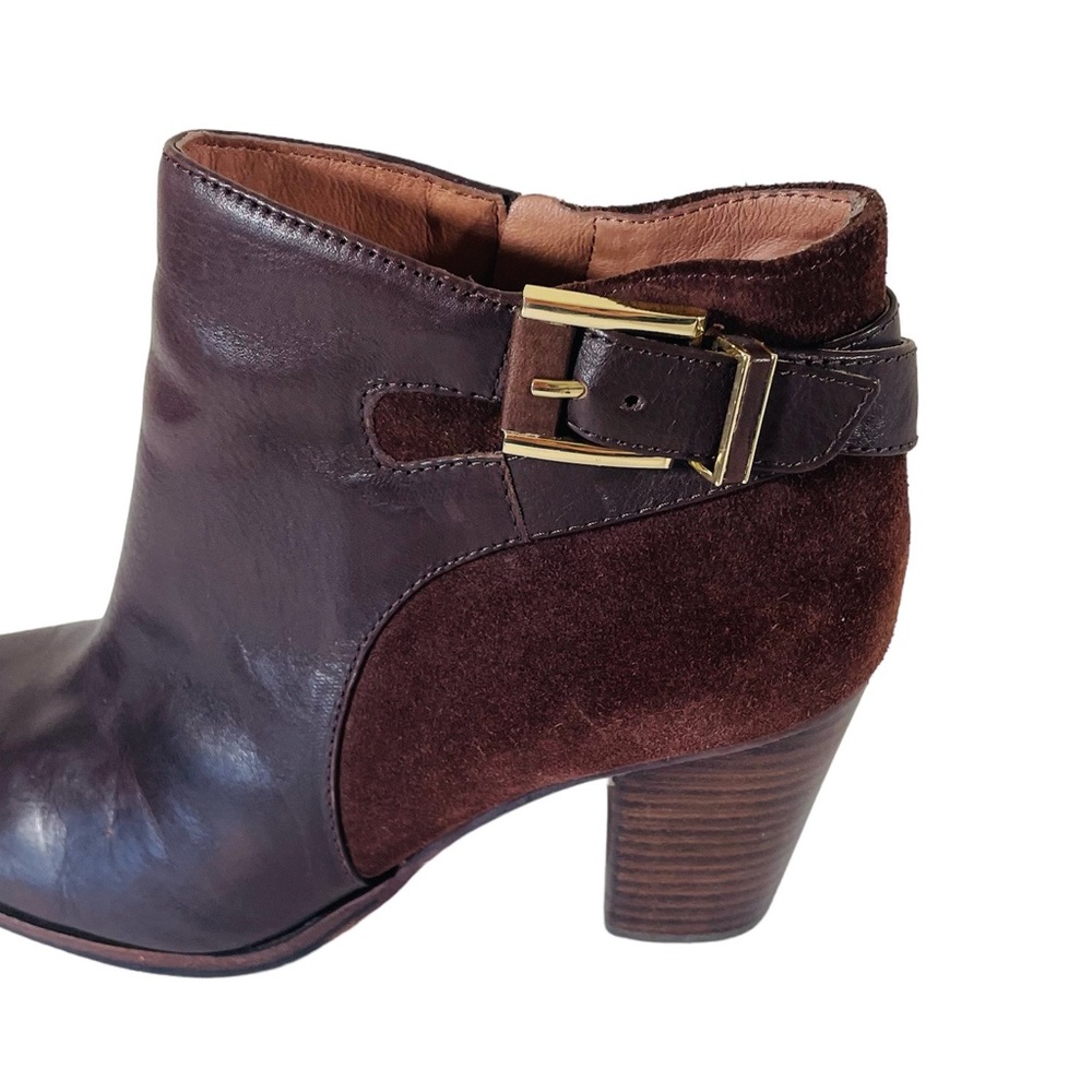 Louise et Cie “Vasca” Leather Suede Buckle Detail Block Heel Bootie Size 7M - Picture 8 of 13